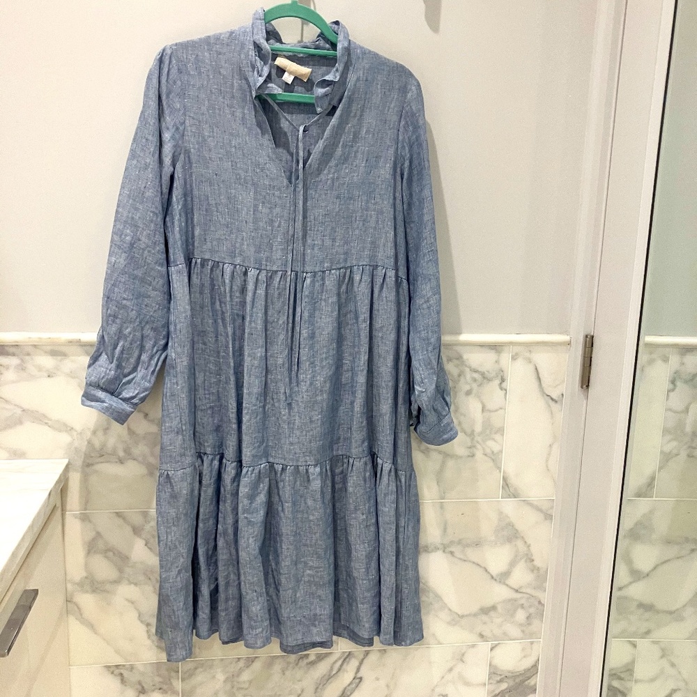 120% Lino Linen Ruffled Tiered Dress - size 38 (XXS)